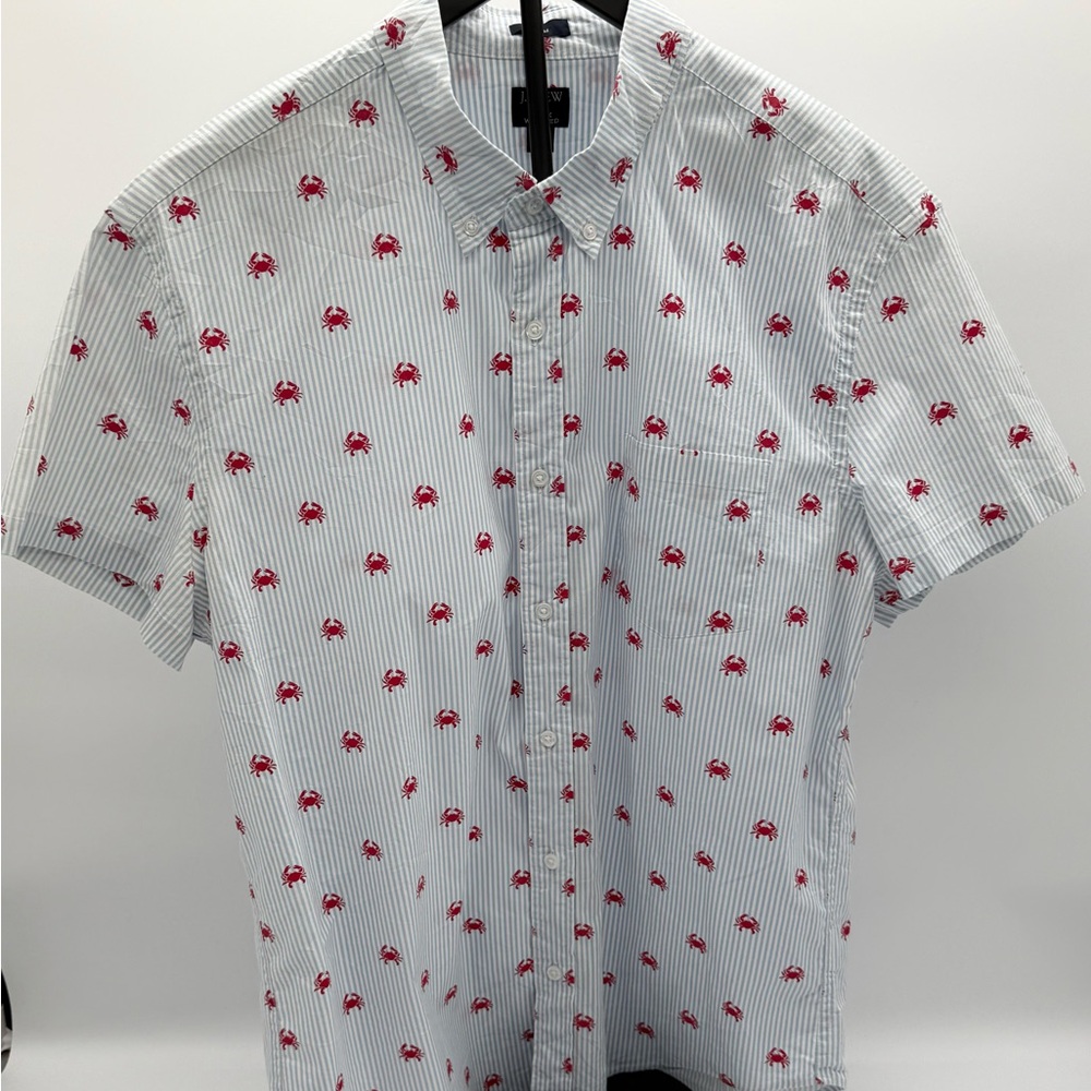 J.Crew Slim Fit XL Blue Stripe Red Crab Nautical Button Down Shirt